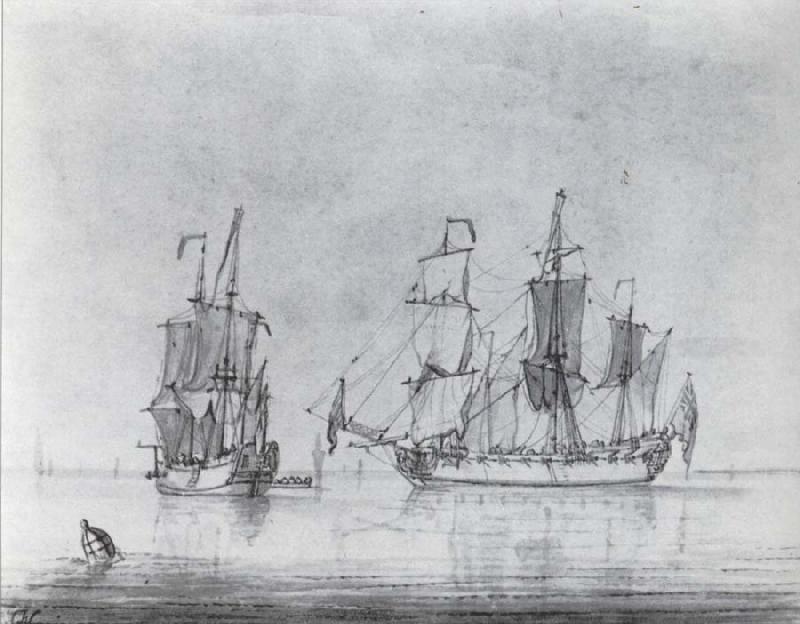 Francis Swaine A drawing of a small British Sixth-rate warship in two positions